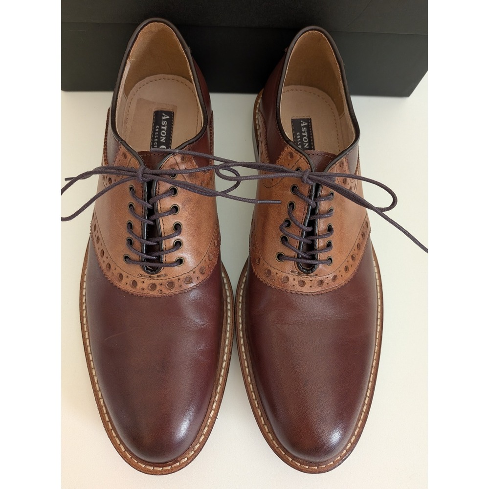 Aston Grey Banks Men's 8.5 Chestnut Cognac Leather Saddle Oxford Shoes 500188